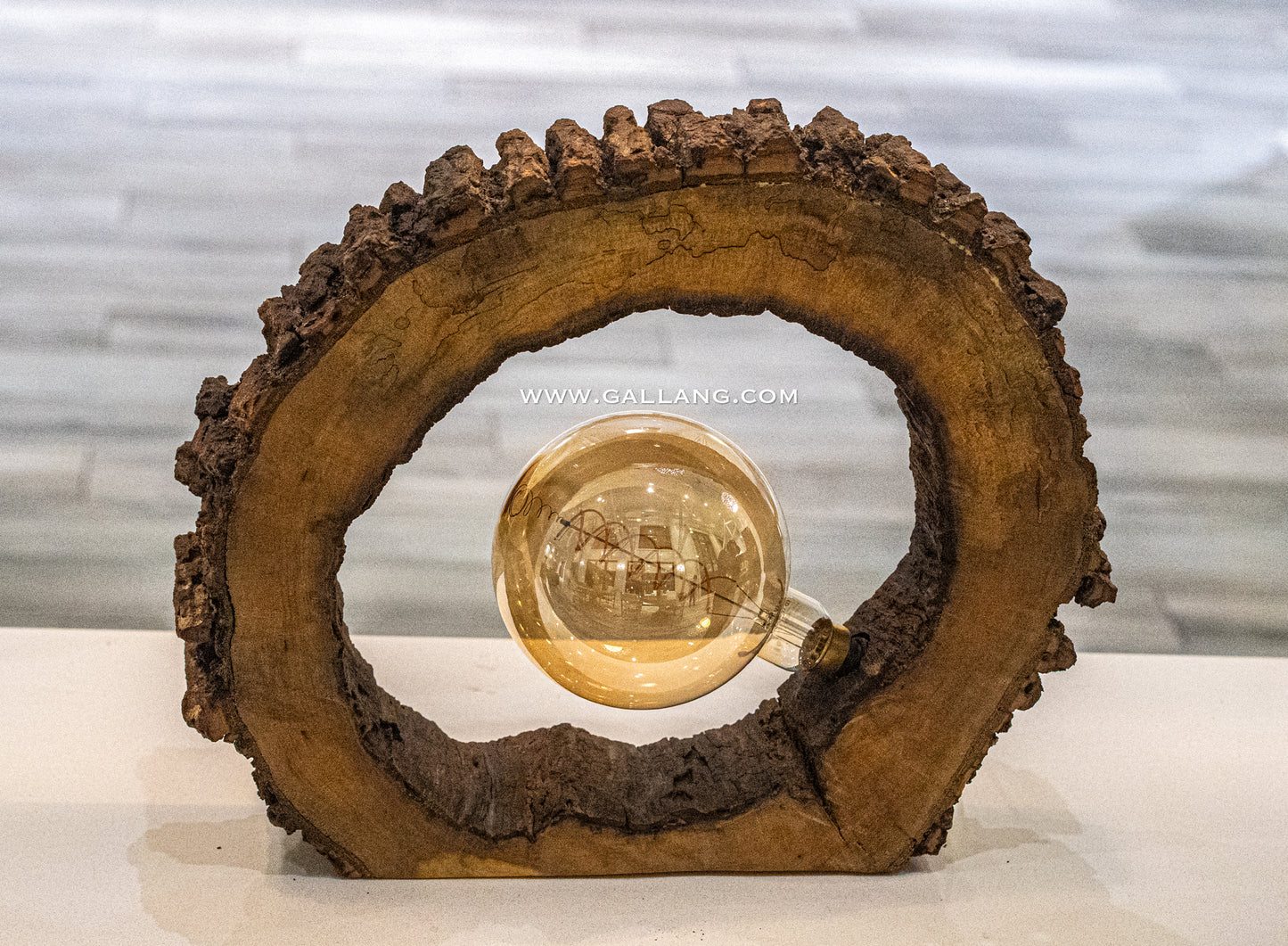 Rustic tree bark wooden table lamp- Portal